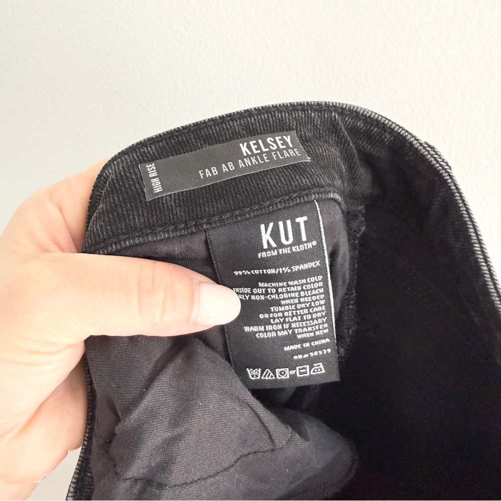 Kut From The Kloth Kelsey Fab Ab Ankle Flare Jeans Black High Rise Size 16 - Picture 6 of 6